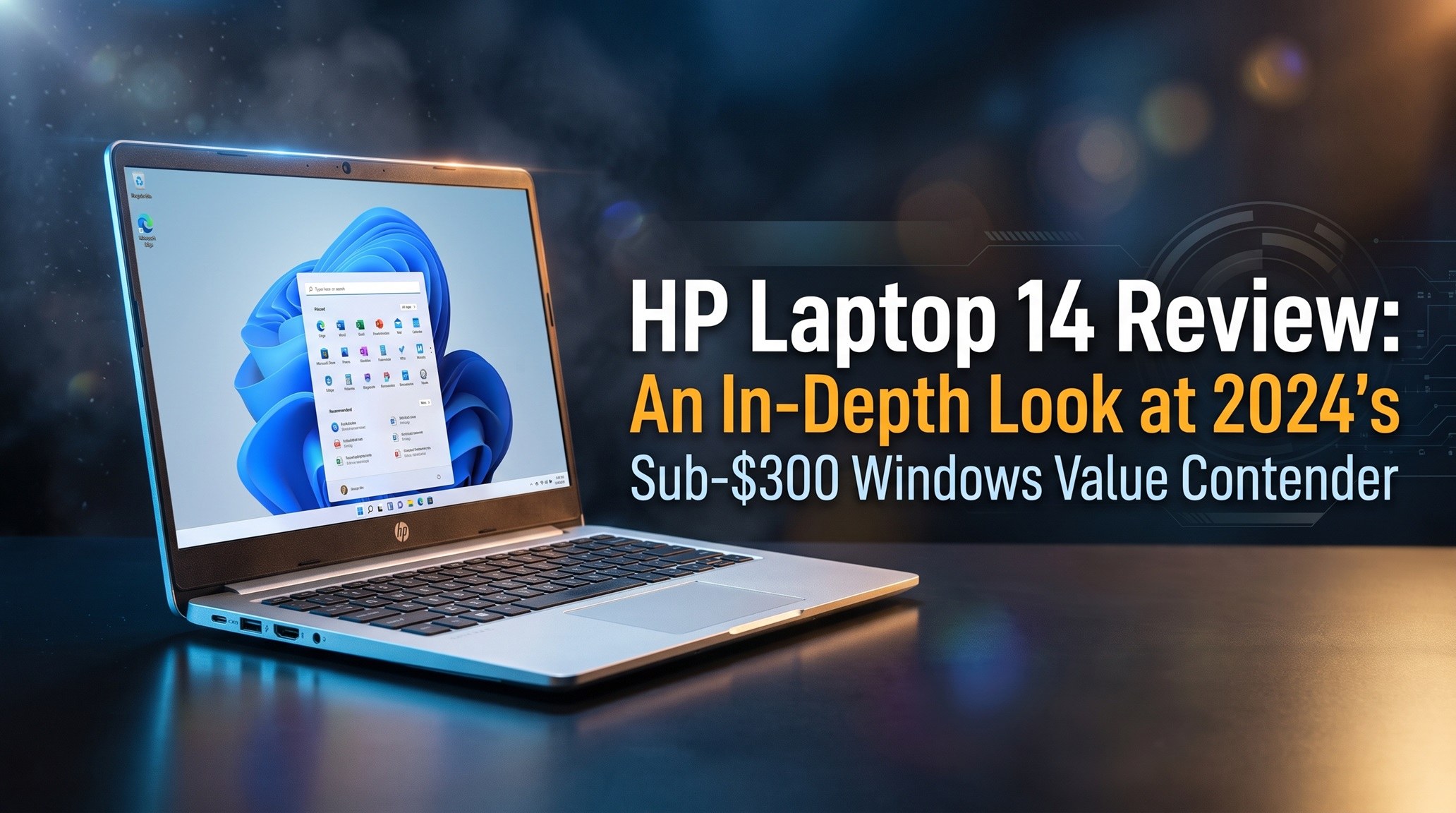 HP Laptop 14 budget Windows laptop opened on a desk showing display and keyboard